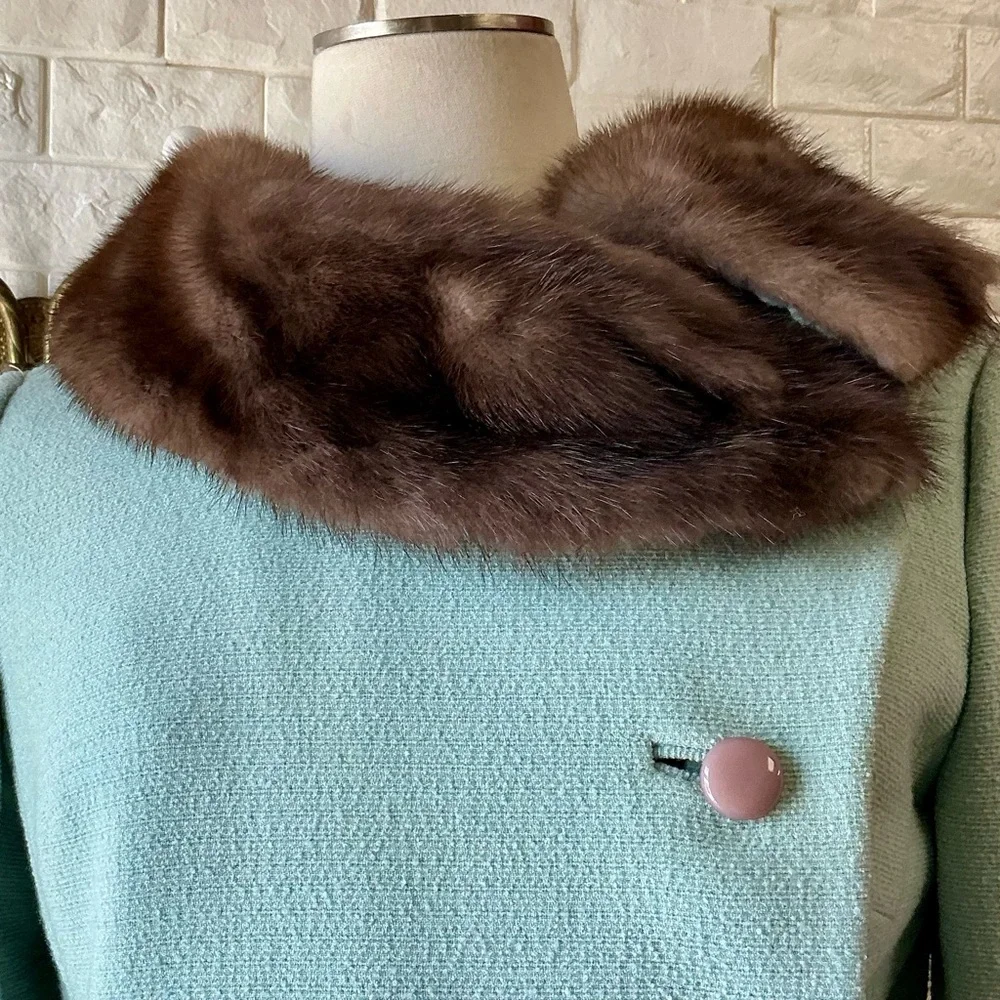Vintage 1960 Blue Fur Collar Mod Side Button Jacket - Picture 3 of 13